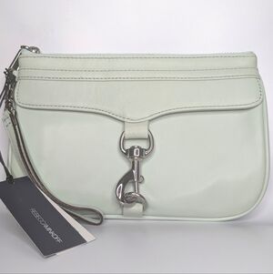 Rebecca Minkoff Skinny MAC Leather Wristlet Clutch Bag in Mint Green NWT
